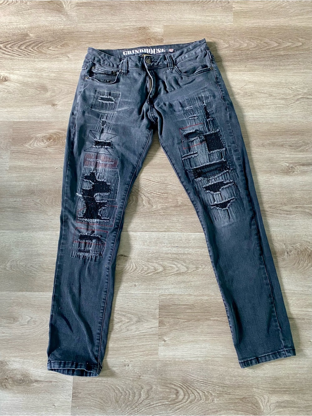 Grindhouse Slim Distressed Black Jeans for Men